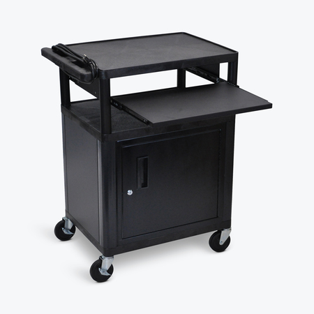 LUXOR Endura Black 3 Shelf Presentation Cart with Cabinet & Shelf LP34CLE-B